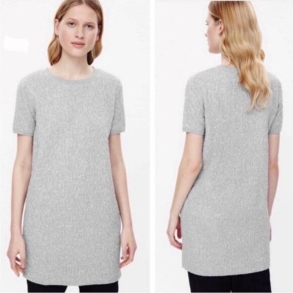 COS‎ Women's Light Gray Short Sleeves Casual Textured Mini Dress Size Small - Picture 2 of 8
